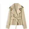 Estilo europeo y americano transfronterizo, popular en INS, chaqueta corta de color liso con cinturón a la moda