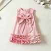 Vestido de Verano Estilo Nuevo Europeo y Americano para Niños con Lazo Perlas Mangas Cortas Dobladillo con Volantes Venta al por Mayor