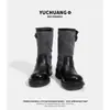 Botas Martin de Couro Genuíno Patchwork com Sola Grossa Femininas 2026 Novo Estilo Britânico Retrô Botas Empilhadas Meio da Panturrilha Botas de Cavaleiro Personalizado