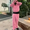 Calça Moletom com Zíper Bordada Transfronteiriça Europeia e Americana Calças Longas Casuais Streetwear Hip-Hop Rap Estilo de Rua Tamanho Americano Unissex Calça Moletom Atacado