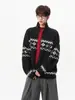 Suéter cardigan de tricô estilo étnico Fair Isle para homens e mulheres, jaqueta casual de outono com zíper e gola alta, top versátil