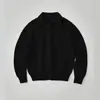 Suéter de punto negro con cuello polo para hombre, otoño e invierno, tejido de punto retro americano, corte limpio, prenda exterior casual y sofisticada