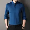 Camisa de Otoño Fina para Hombre con Cuello y Tapeta de Botones Oculta, Elástica sin Costuras, Manga Larga, Venta al por Mayor