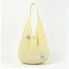 Bolsa de Malha Crochê com Flores Vazadas Estilo Coreano Grande Capacidade Estilo Preguiçoso Bolsa Tecida Estilo Férias de Verão Bolsa de Praia