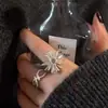 Anillo de Plata de Ley S925 Fuego Artificial Exagerado para Mujer Línea Hueca Irregular Personalidad de Moda Trendy Ins Apertura Ajustable
