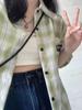 Camisa de manga corta a cuadros para mujer, estilo japonés de verano, retro, holgada, informal, de media manga, estilo americano, chaqueta de marca de moda urbana.