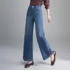 Pantalones Vaqueros de Moda Estilo Nacional con Parches Bordados para Mujer 2026 Primavera Nuevos Pantalones de Pierna Ancha Fluidos Tendencia