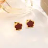 Acero de Titanio Color Dorado de 18K Collar, Pulsera, Pendientes y Anillo de Trébol de Cinco Hojas Lisos, Set de Cuatro Piezas, Joyería de Moda para Mujer