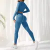 Conjunto de Yoga de Tricô Contínuo Transfronteiriço Top Longo Roupa de Primavera e Outono Quadril de Pêssego Esportivo Apertado Roupa de Fitness Feminina