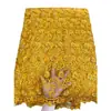 Tela de Malla con Encaje Bordado 3D y Lentejuelas para Vestido Europeo y Americano Tela de Encaje con Lentejuelas de Novia