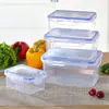 Fiambrera de plástico para calentar en microondas para trabajadores de oficina, caja de almacenamiento rectangular sellada para refrigerador con tapa