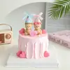 Decoración de pastel del Día de San Valentín chino oso sentado de goma blanda adorno vela de corazón mini sombrero topper