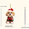 Pingente de Cachorro Acrílico 2D de Natal para Espelho Retrovisor Interno de Carro Decoração Suspensa Decorativa de Feriado