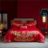 Casamento Chinês de Luxo Conjunto de Quatro Peças 100% Algodão Vermelho Capa de Colcha Bordada Roupa de Cama para Quarto de Casamento Conjunto de Seis Peças