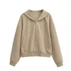 Conjunto de Moletom Cropped com Capuz e Zíper Estilo Coreano Feminino Outono Saia Midi Elástica com Cordão e Fenda nas Costas