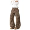 Vibe de rua, luxo leve, design jacquard moderno, calça jeans de perna reta, corte solto para homens, calça de perna larga estampada da moda