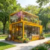 Cafetería Contenedor con Techo de Cristal Panorámico y Múltiples Arreglos de Plantas Tienda Pequeña Prefabricada de Ocio para Parque de Turismo Cultural