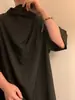 Camiseta con cuello alto apilado, seda helada, manga corta para hombre, jersey irregular, diseño de nicho holgado, mangas tres cuartos, estilo Yamamoto