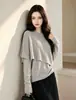 Suéter de punto vintage y deslumbrante color café, con hombros descubiertos y manga larga para mujer, nueva colección otoño/invierno 2026, top chic y elegante