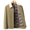 Chaqueta de Plumas para Hombre con Cuello de Pana y Lana de Cordero 90% Plumón de Pato Blanco Ropa de Abrigo para Edad Media y Jóvenes Otoño/Invierno Chaqueta de Plumas de Estilo Workwear con Caída