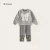 Ropa para Niños Youbao Conjunto para Niñas Primavera y Otoño Nuevo Suéter Cardigan con Lazo y Leggings de Patchwork Conjunto de Dos Piezas Infantil Moderno