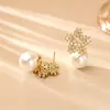 Brincos populares de zircônia floco de neve ultra brilhante com pérolas, de alta qualidade, modernos, requintados, versáteis, brincos elegantes para o trabalho