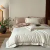 Juego de Cuatro Piezas Jacquard de Color Sólido Oscuro Estilo Retro Lujo Ligero Borde Ribeteado Exquisito Textura de Cama Doble Ropa de Cama para Dormitorio