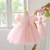 Nuevo Vestido de Fiesta de Cumpleaños con Mangas Abullonadas para Niñas Transfronterizo, Vestido de Dama de Honor, Tutú con Lazo Grande Infantil, Vestido de Princesa