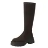 Botas de suela gruesa, corte ajustado, nuevos estilos otoño/invierno, botas altas que realzan la altura, botas elásticas de tacón medio, botas altas hasta la rodilla para mujer