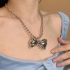 Colar Pingente Laço Grande de Metal Doce Estilo Coreano Feminino Banhado a Cobre Ouro Real Corrente para Clavícula Estilo Hip-Hop Alto para Mulheres
