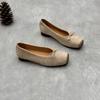 Zapatos de Ballet Retro con Lazo de Cuero Genuino para Mujer, Zapatos Mary Jane de Cuero Genuino con Boca Baja y Tacón Grueso, Punta Cuadrada Versátil con Boca Baja