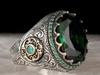 Anillo Rongyu europeo y americano artesanal con diamantes incrustados de circón verde esmeralda Amazon Hailan gema anillo vintage para hombre