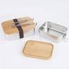 Recipiente hermético de acero inoxidable 304 estilo japonés con tapa de bambú almacenamiento almacenamiento en refrigerador rectangular tapa de madera lonchera caja de acero inoxidable