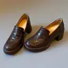 Mocasines retro de tacón alto estilo británico para mujer, con suela silenciosa, piel suave, punta redonda, suela gruesa y tacón ancho.