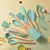 Conjunto de Utensílios de Cozinha de Silicone com Cabo de Madeira Transfronteiriço Antiaderente Conjunto de 14 Peças Barril de Armazenamento de Utensílios de Cozinha de Silicone Doméstico
