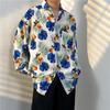 Camisa Vintage de Estilo Hong Kong con Pintura al Óleo Floral Completa para Hombre y Mujer, Retro Guapo y Versátil Suelto para Pareja Chaqueta de Camisa de Manga Larga