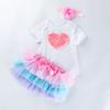 Roupa infantil atacado vestido de aniversário de bebê vestido de princesa manga curta para recém-nascido conjunto de três peças para bebê