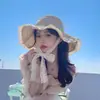 Sombrero de Paja para Mujer Verano Estilo Coreano con Cordones Sombrero de Paja Calado para Viaje Protección Solar Sombrero de Sol para Playa Sombrero con Visera de Encaje