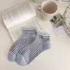 Meias curtas listradas bordadas em cores de doce estilo ins coreano Primavera/Verão, meias de algodão da moda, meias curtas femininas sem costura