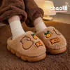 Chinelos infantis de algodão Capivara para o inverno, quentes e felpudos, adequados para meninos e meninas, uso doméstico, pais e filhos, para crianças maiores e bebês