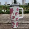 Termo de Acero Inoxidable 304 de 40 oz con Asa Tachonada de Diamantes y Popote, Taza de Hielo de Diamante para Mantener Frío, Montable en Coche