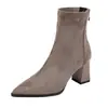 Botines elásticos de gamuza con punta fina para mujer, con tacón grueso, ajuste ceñido y un diseño elegante perfecto para otoño e invierno