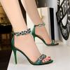 Sapatos de Salto Alto Sexy Casual com Strass Sapatos Femininos Stiletto Cetim Bico Aberto Sandálias de Salto Alto com Tira de Strass para Mulheres Usarem ao Ar Livre