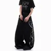 Pantalones Jeans de Pierna Ancha Sueltos para Hombre con Estampado de Letras y Lunares, Estilo Rascally Handsome High Street Americano, Pantalones Largos Negros Versátiles de Moda