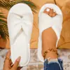 Pantuflas de Peluche con Lazo Transfronterizas para Mujer, Suela Suave, Antideslizantes, Suela Plana, Cálidas, Pantuflas de Algodón para Dormir Perezoso al por Mayor