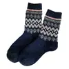 Meias Zhuji, Meias Femininas de Cano Médio Estilo Vintage Fair Isle, Meias Largas Grossas Quentes para Outono e Inverno, Meias Longas, Versáteis