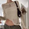 Cárdigan de Punto Hueco Grande con Cuello Redondo para Mujer 2026 Nuevo Estilo Americano Color Sólido Holgado Transparente de Malla Manga Larga