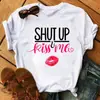 Comercio exterior wish ebay moda europea y americana labios rojos camiseta de manga corta con cuello redondo para mujer talla grande