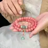 Pulseira Bodhi com Padrão de Flores Rosa Pêssego para Homens e Mulheres, Contas de Sementes Bodhi Macias de Círculo Duplo para Segurar na Mão, Contas de Oração Budistas, Pulseira Colecionável Venda por Atacado