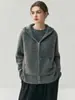 Estilo Designer! Jaqueta Elegante de Caxemira Feminina Outono e Inverno Cardigã Feminino com Capuz e Bolso com Zíper Suéter de Caxemira Engrossado